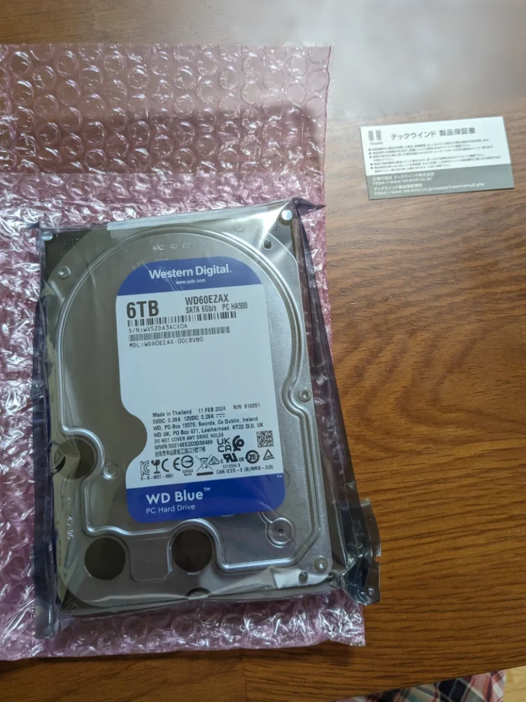 Western Digital WD Blue 6TB HDD と 付属の製品保証書